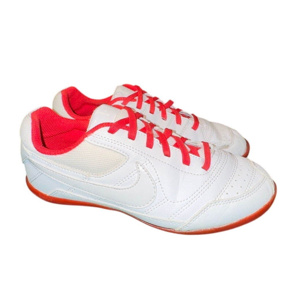 Nike Davinho Kids White Red Indoor Soccer Shoes 344921-166 Size 2Y